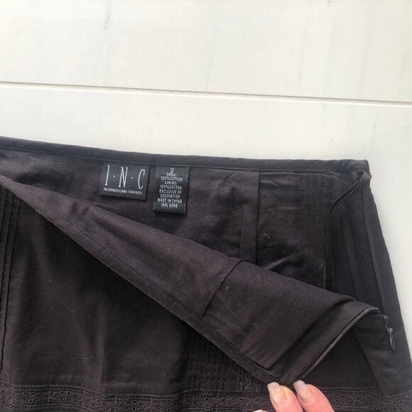 INC Chocolate Brown Eyelet Skirt Size 2 - Picture 5 of 6